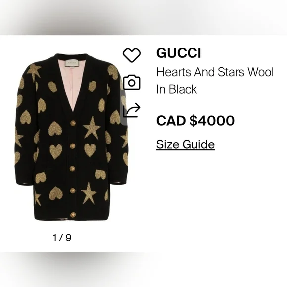 GUCCI - Authentic Black Knit Cardigan Jacket with Gold Heart and Star Accents - Picture 8 of 8